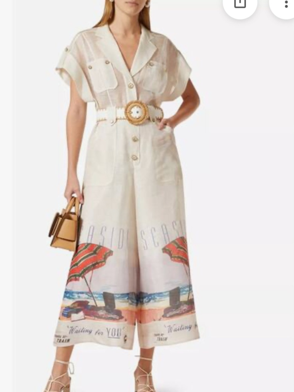 Zimmermann RARE Postcard Resort Belted Linen Silk Wide Leg Crop Jumpsuit 2/M/6-8 - Picture 6 of 11